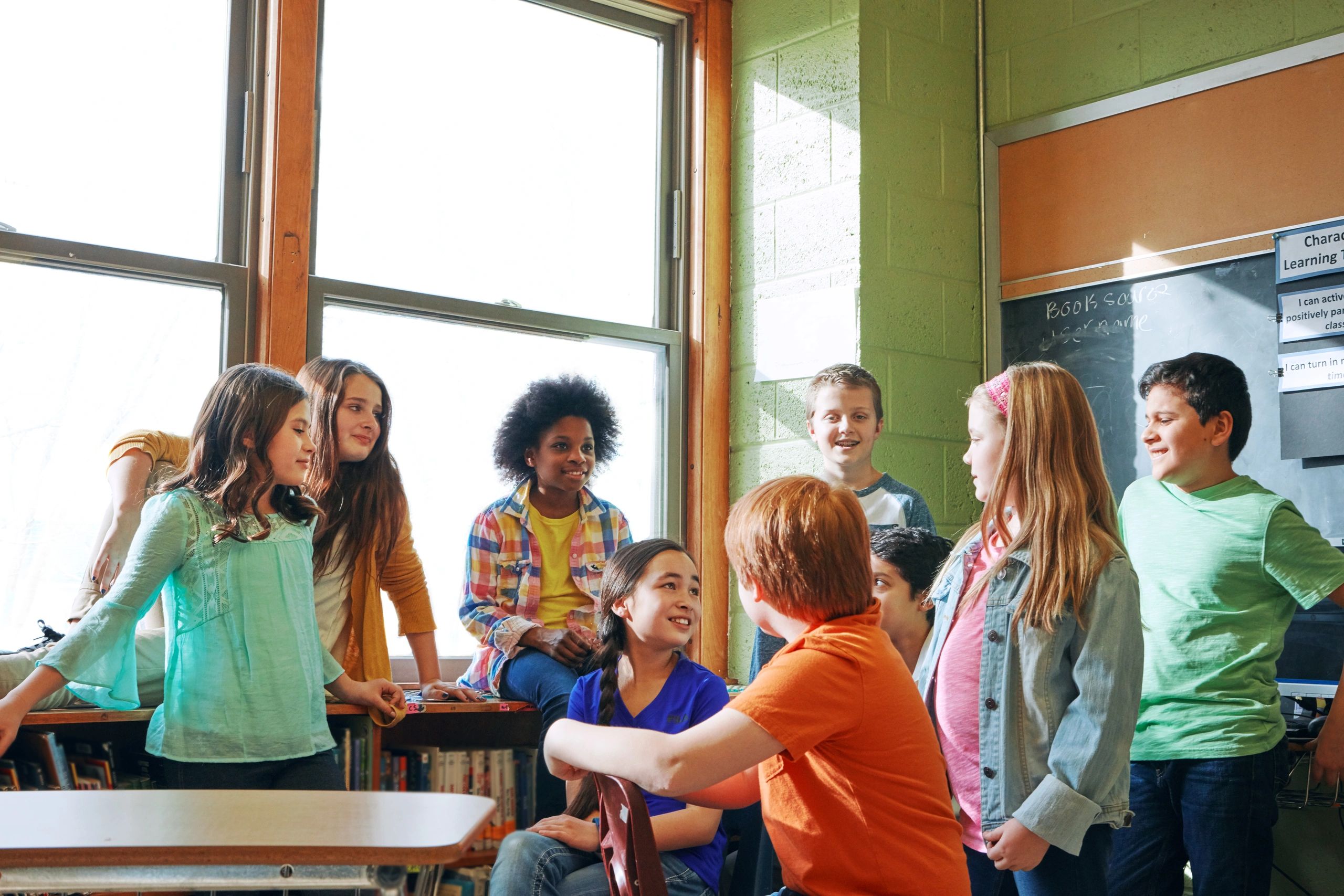 Kids gathered in a classroom setting